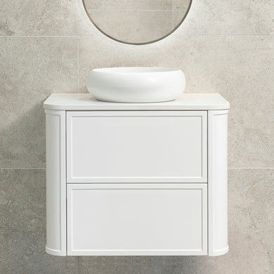 Tura Shaker 750mm Curved Wall Hung Vanity Cabinet, Matte White