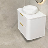 Tura Shaker 750mm Curved Wall Hung Vanity Cabinet, Matte White