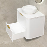 Tura Shaker 750mm Curved Wall Hung Vanity Cabinet, Matte White