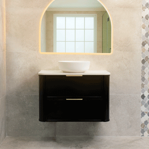 Tura Shaker 900mm Curved Wall Hung Vanity Cabinet, Matte Black