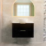 Tura Shaker 900mm Curved Wall Hung Vanity Cabinet, Matte Black