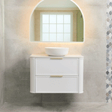 Tura Shaker 900mm Curved Wall Hung Vanity Cabinet, Matte White