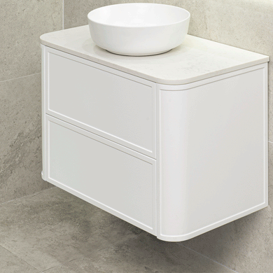 Tura Shaker 900mm Curved Wall Hung Vanity Cabinet, Matte White