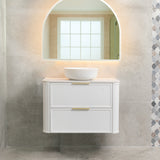 Tura Shaker 900mm Curved Wall Hung Vanity Cabinet, Matte White