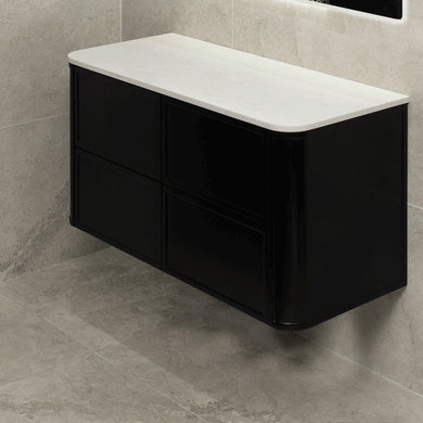 Tura Shaker 1200mm Curved Wall Hung Vanity Cabinet, Matte Black