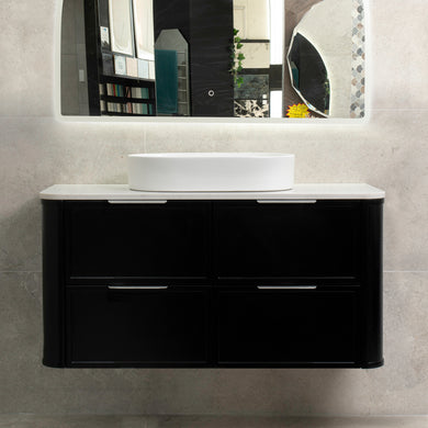 Tura Shaker 1200mm Curved Wall Hung Vanity Cabinet, Matte Black