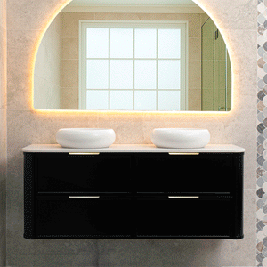 Tura Shaker 1500mm Curved Wall Hung Vanity Cabinet, Matte Black