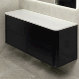 Tura Shaker 1500mm Curved Wall Hung Vanity Cabinet, Matte Black