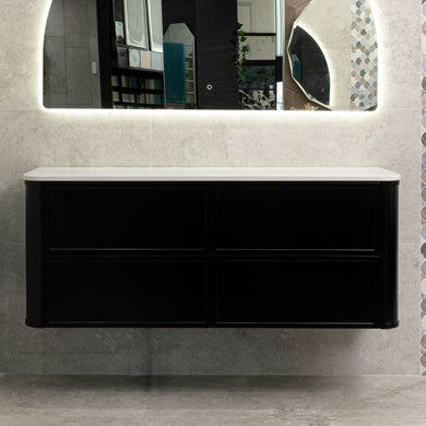 Tura Shaker 1500mm Curved Wall Hung Vanity Cabinet, Matte Black