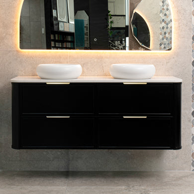 Tura Shaker 1500mm Curved Wall Hung Vanity Cabinet, Matte Black