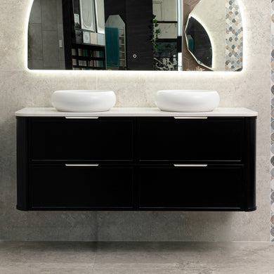 Tura Shaker 1500mm Curved Wall Hung Vanity Cabinet, Matte Black
