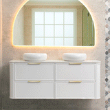 Tura Shaker 1500mm Curved Wall Hung Vanity Cabinet, Matte White