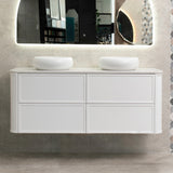 Tura Shaker 1500mm Curved Wall Hung Vanity Cabinet, Matte White