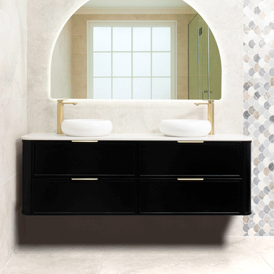 Tura Shaker 1800mm Curved Wall Hung Vanity Cabinet, Matte Black