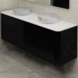 Tura Shaker 1800mm Curved Wall Hung Vanity Cabinet, Matte Black