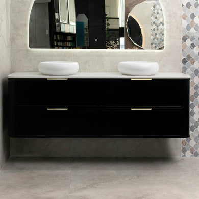 Tura Shaker 1800mm Curved Wall Hung Vanity Cabinet, Matte Black