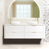 Tura Shaker 1800mm Curved Wall Hung Vanity Cabinet, Matte White