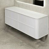 Tura Shaker 1800mm Curved Wall Hung Vanity Cabinet, Matte White