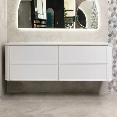 Tura Shaker 1800mm Curved Wall Hung Vanity Cabinet, Matte White