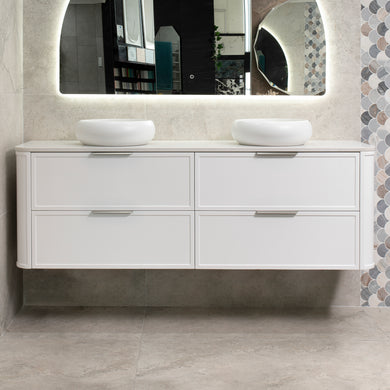 Tura Shaker 1800mm Curved Wall Hung Vanity Cabinet, Matte White