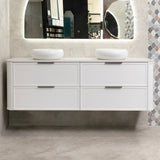 Tura Shaker 1800mm Curved Wall Hung Vanity Cabinet, Matte White