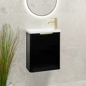 Tura Shaker Petite 500mm Curved Wall Hung Slim Vanity Cabinet, Matte Black