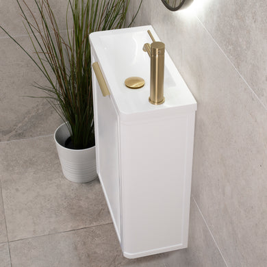 Tura Shaker Petite 500mm Curved Wall Hung Slim Vanity Cabinet, Matte White