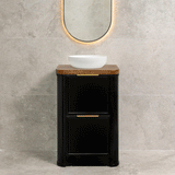 Tura Shaker 600mm Curved Floorstanding Vanity Cabinet, Matte Black