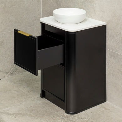 Tura Shaker 600mm Curved Floorstanding Vanity Cabinet, Matte Black