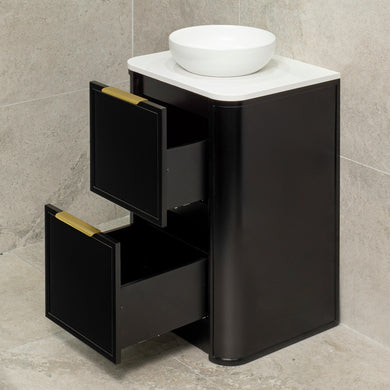 Tura Shaker 600mm Curved Floorstanding Vanity Cabinet, Matte Black