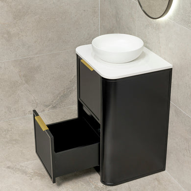 Tura Shaker 600mm Curved Floorstanding Vanity Cabinet, Matte Black