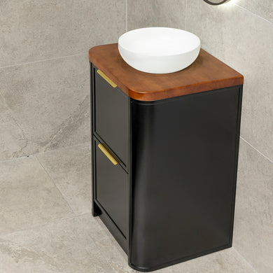 Tura Shaker 600mm Curved Floorstanding Vanity Cabinet, Matte Black