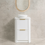 Tura Shaker 600mm Curved Floorstanding Vanity Cabinet, Matte White