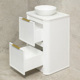 Tura Shaker 600mm Curved Floorstanding Vanity Cabinet, Matte White