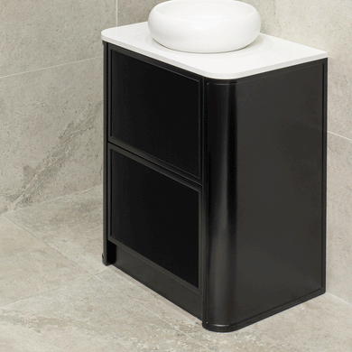 Tura Shaker 750mm Curved Floorstanding Vanity Cabinet, Matte Black
