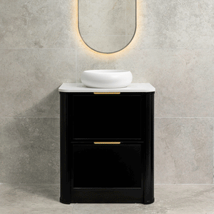 Tura Shaker 750mm Curved Floorstanding Vanity Cabinet, Matte Black