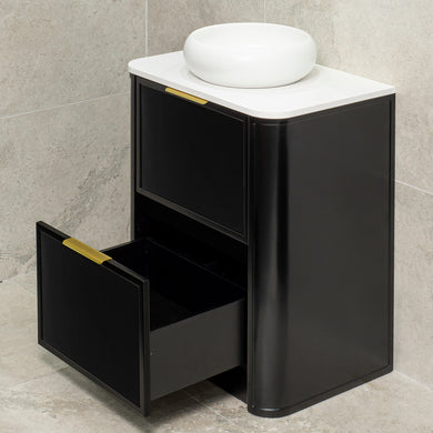 Tura Shaker 750mm Curved Floorstanding Vanity Cabinet, Matte Black