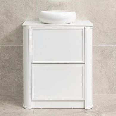 Tura Shaker 750mm Curved Floorstanding Vanity Cabinet, Matte White