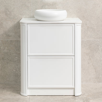 Tura Shaker 750mm Curved Floorstanding Vanity Cabinet, Matte White