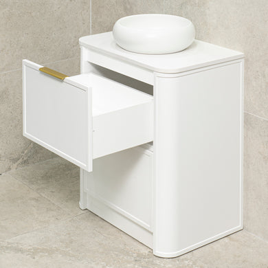 Tura Shaker 750mm Curved Floorstanding Vanity Cabinet, Matte White