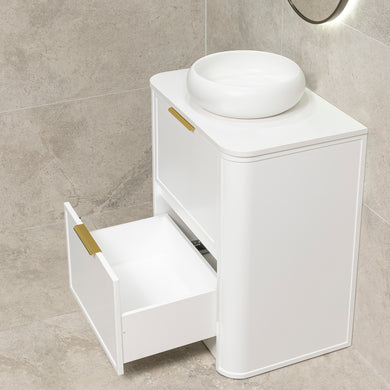 Tura Shaker 750mm Curved Floorstanding Vanity Cabinet, Matte White