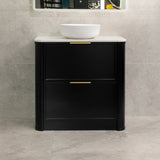 Tura Shaker 900mm Curved Floorstanding Vanity Cabinet, Matte Black