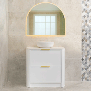 Tura Shaker 900mm Curved Floorstanding Vanity Cabinet, Matte White