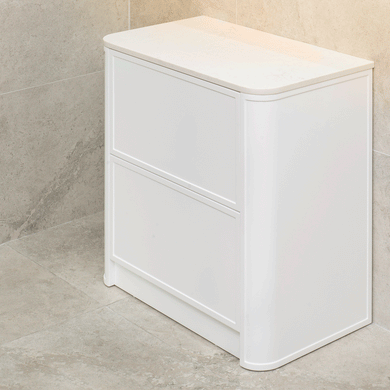 Tura Shaker 900mm Curved Floorstanding Vanity Cabinet, Matte White