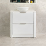 Tura Shaker 900mm Curved Floorstanding Vanity Cabinet, Matte White