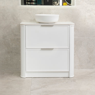 Tura Shaker 900mm Curved Floorstanding Vanity Cabinet, Matte White