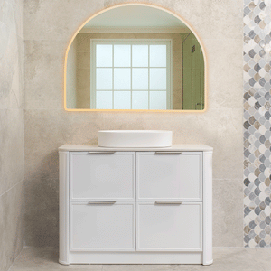 Tura Shaker 1200mm Curved Floorstanding Vanity Cabinet, Matte White