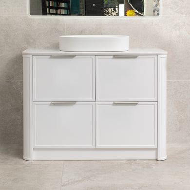 Tura Shaker 1200mm Curved Floorstanding Vanity Cabinet, Matte White