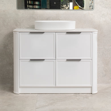 Tura Shaker 1200mm Curved Floorstanding Vanity Cabinet, Matte White