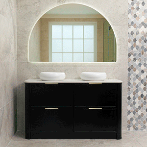 Tura Shaker 1500mm Curved Floorstanding Vanity Cabinet, Matte Black